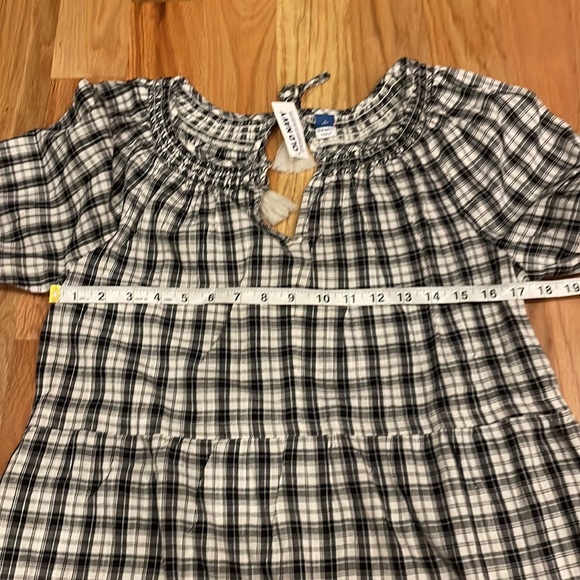 Old Navy black boho gingham peasant or prairie dress size medium tall new - Picture 6 of 7
